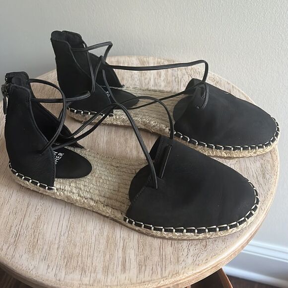 Eileen Fisher Lee Leather Espadrille Sandal, Black, 6, NWOB - Picture 2 of 6